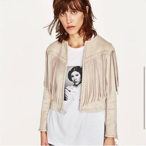 ZARA Faux Suede Fringe Jacket